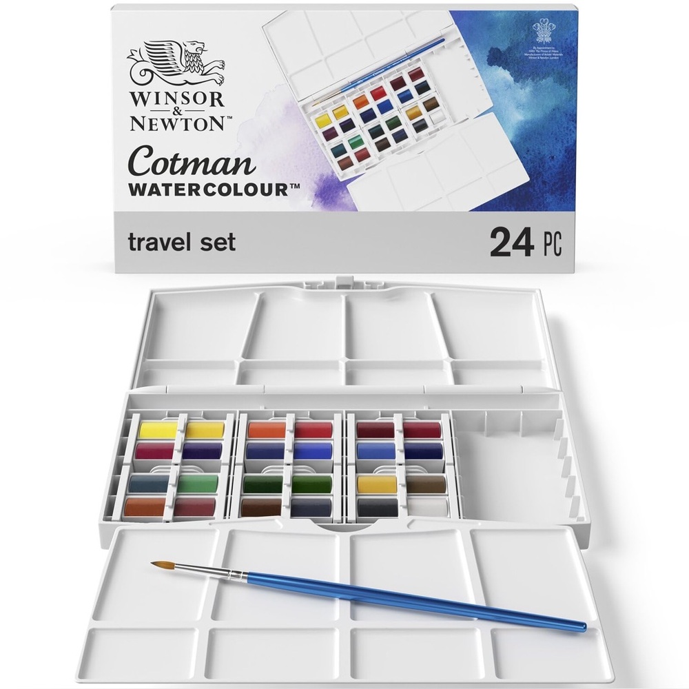 Winsor & Newton Cotman Watercolor - 24 Half Pans Studio Travel Set #0390376 *NEW